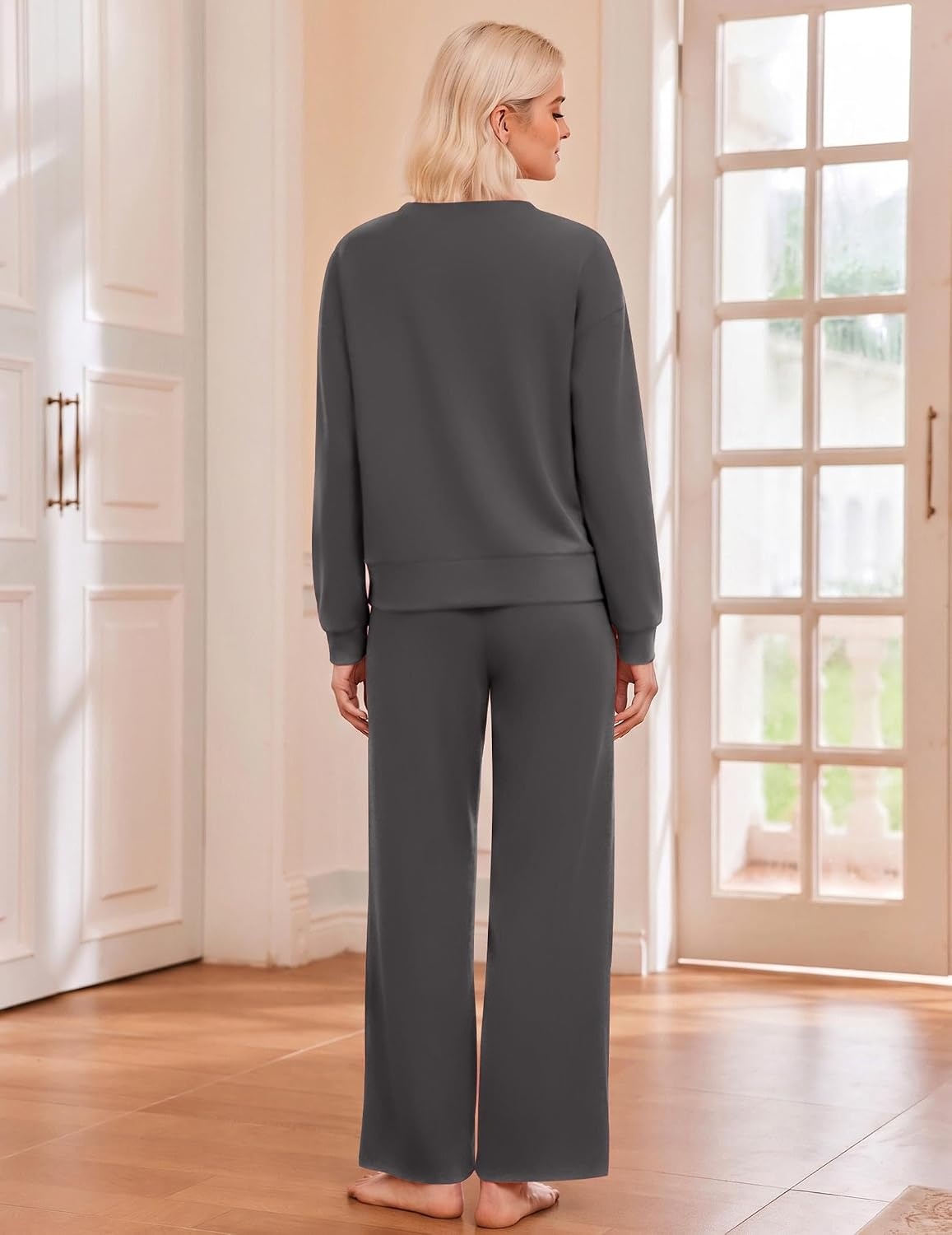 image:imageEkouaer Lounge Sets for Women Casual Long Sleeve and Long Pants Pajamas SetDark Grey