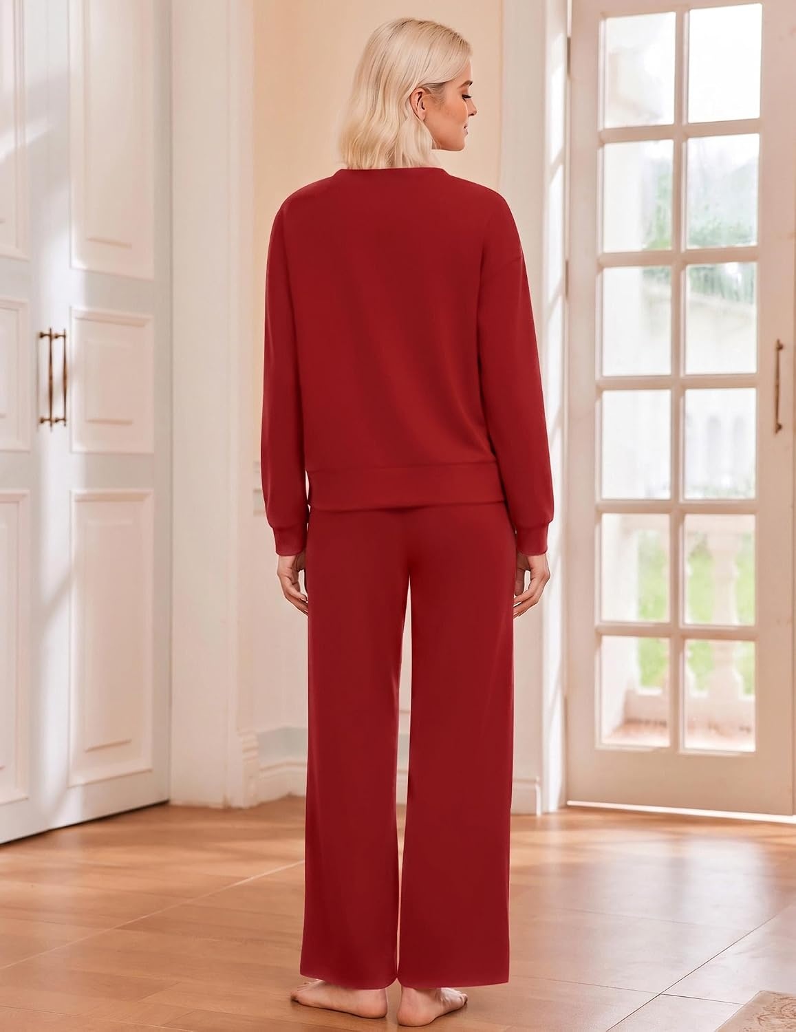 image:imageEkouaer Lounge Sets for Women Casual Long Sleeve and Long Pants Pajamas SetDark Red