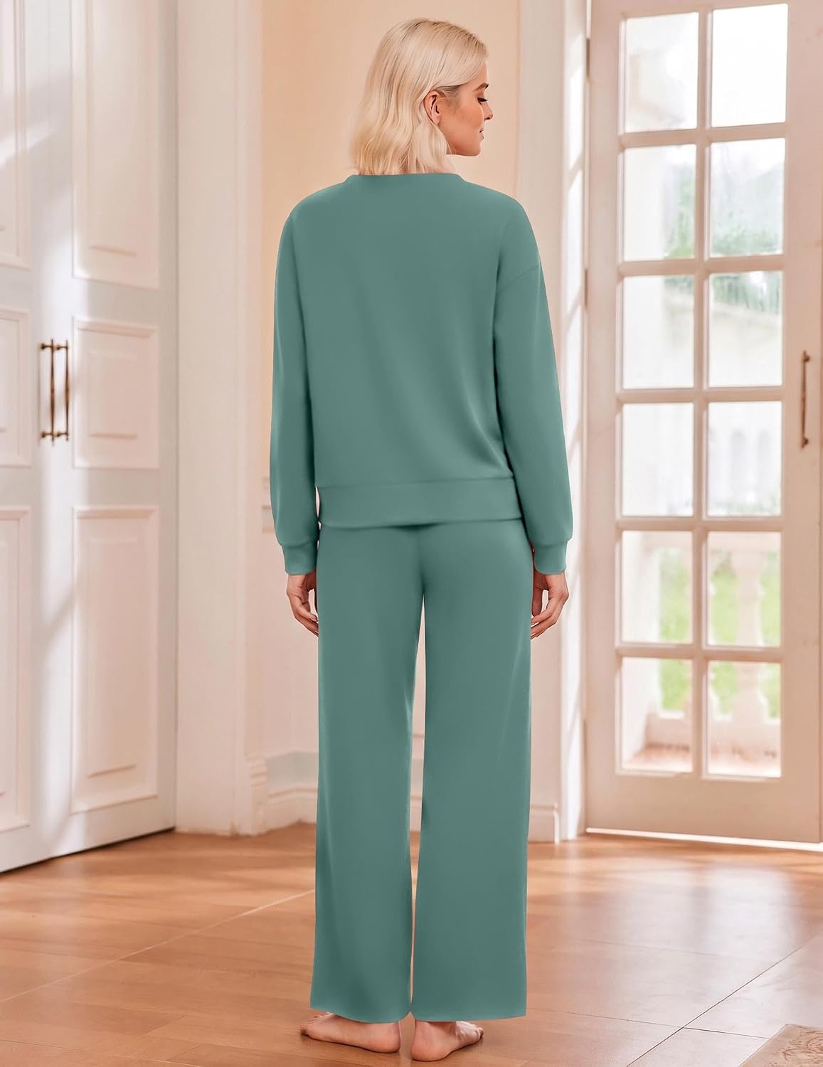 image:imageEkouaer Lounge Sets for Women Casual Long Sleeve and Long Pants Pajamas SetGrey Green