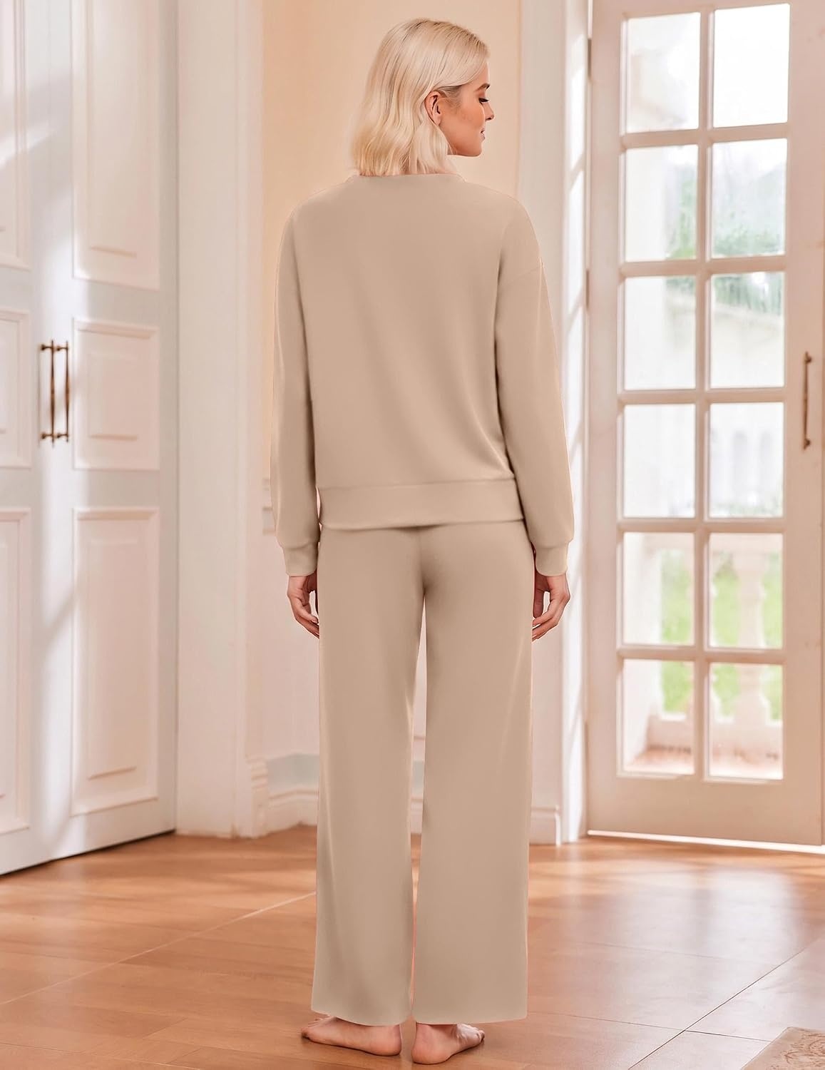 image:imageEkouaer Lounge Sets for Women Casual Long Sleeve and Long Pants Pajamas SetKhaki