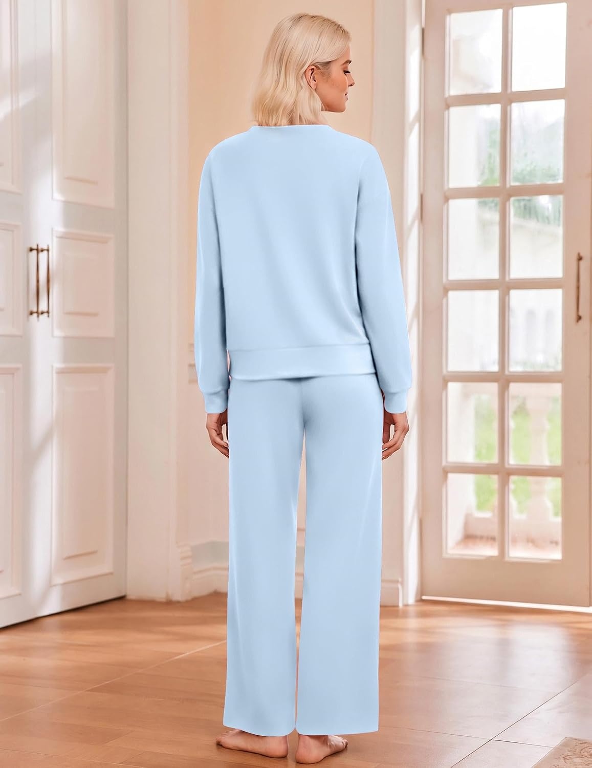 image:imageEkouaer Lounge Sets for Women Casual Long Sleeve and Long Pants Pajamas SetLight Blue