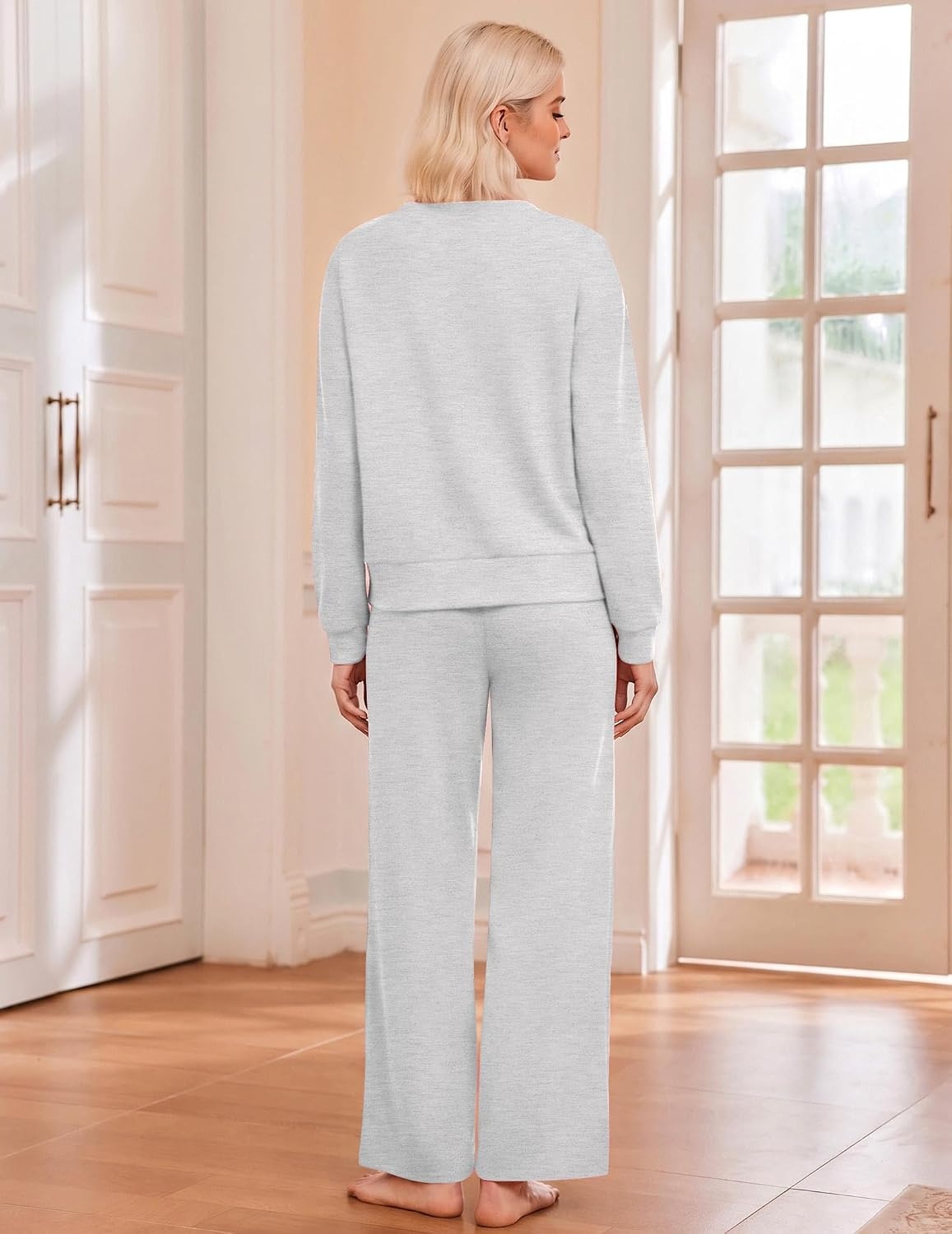 image:imageEkouaer Lounge Sets for Women Casual Long Sleeve and Long Pants Pajamas SetLight Grey