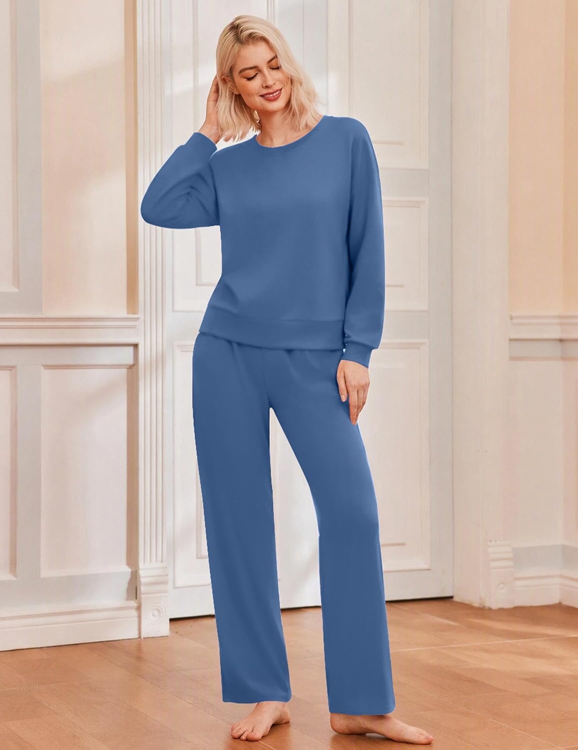 image:imageEkouaer Lounge Sets for Women Casual Long Sleeve and Long Pants Pajamas SetNavy