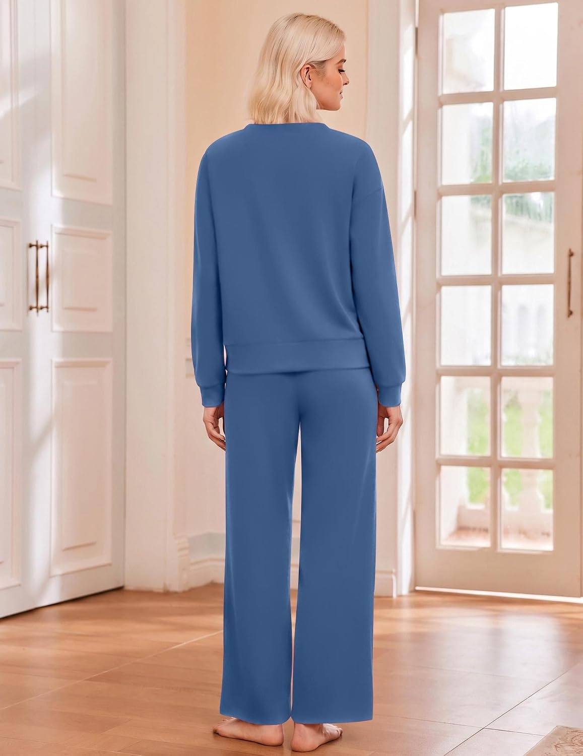 image:imageEkouaer Lounge Sets for Women Casual Long Sleeve and Long Pants Pajamas SetNavy