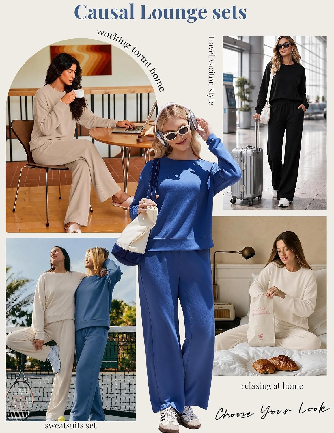 image:imageEkouaer Lounge Sets for Women Casual Long Sleeve and Long Pants Pajamas SetNavy
