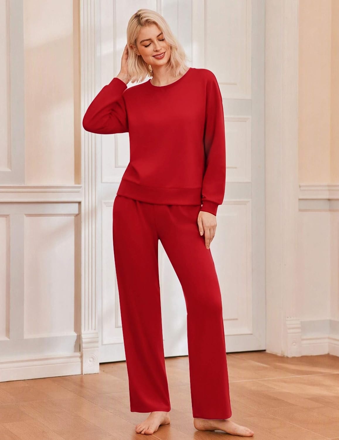 image:imageEkouaer Lounge Sets for Women Casual Long Sleeve and Long Pants Pajamas SetRed