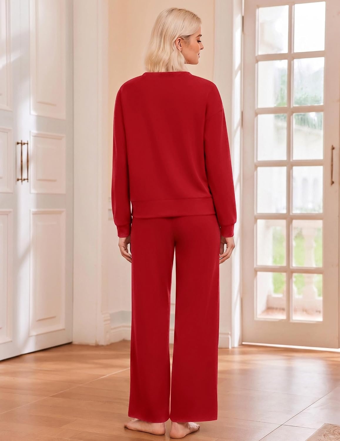 image:imageEkouaer Lounge Sets for Women Casual Long Sleeve and Long Pants Pajamas SetRed