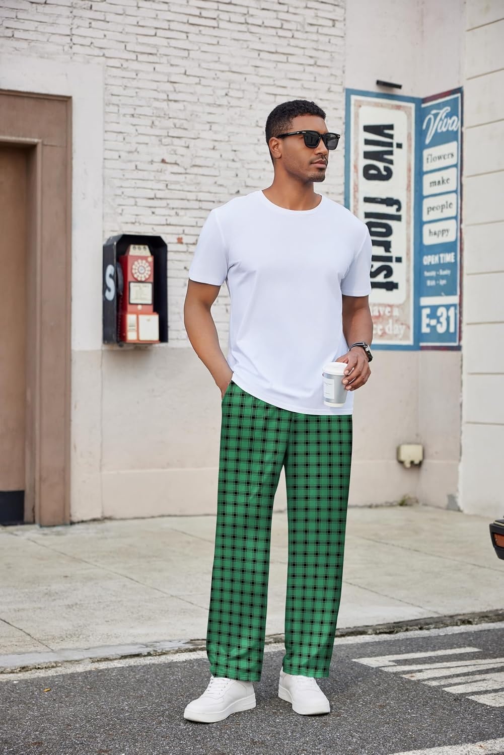 image:imageEkouaer Mens Pajama Pants Plaid Lounge Pants Pj Bottoms Green Plaid XL