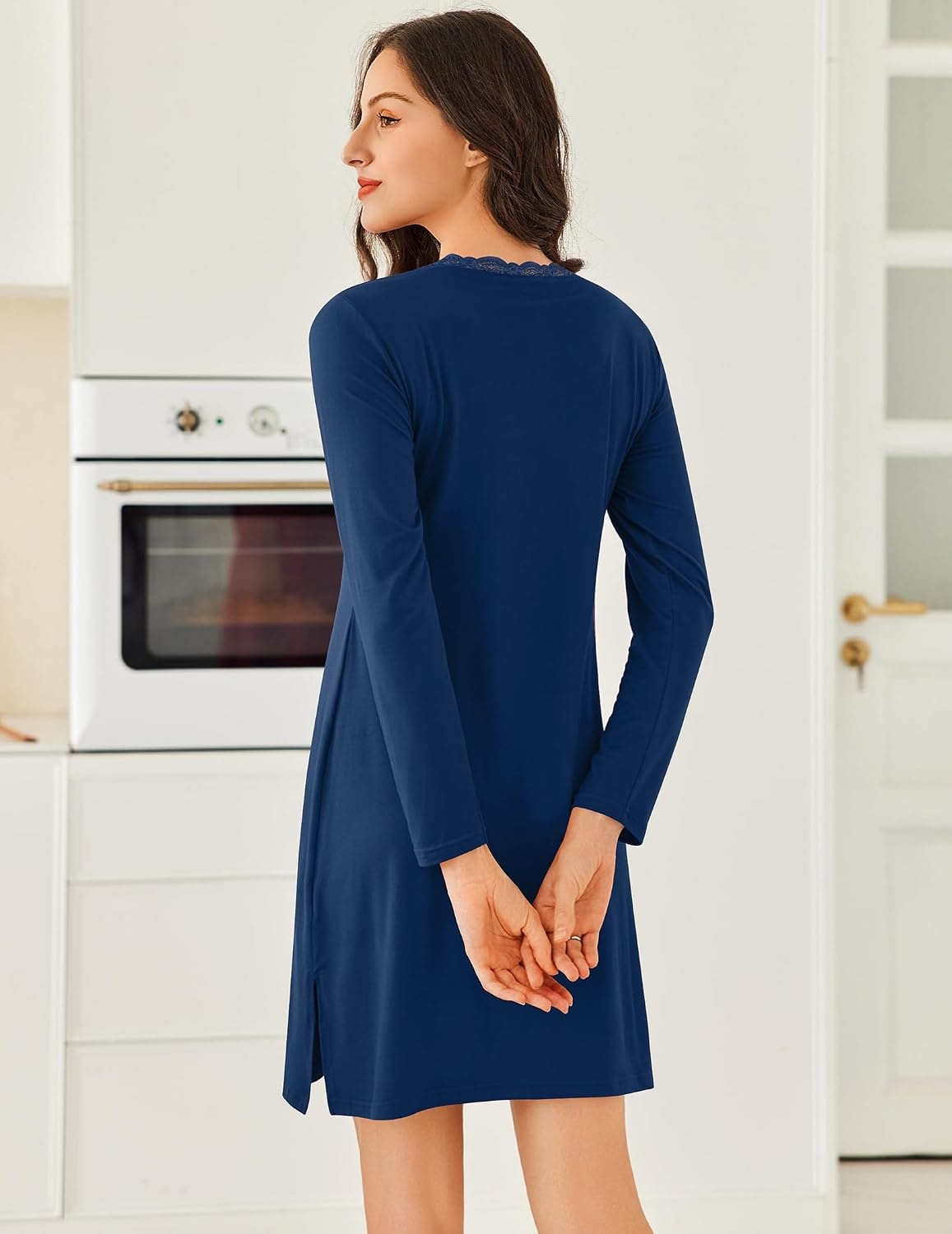 image:imageEkouaer Nightgowns for Women Long Sleeve Sleep Shirt Sexy Lace Night ShirtBlue Green