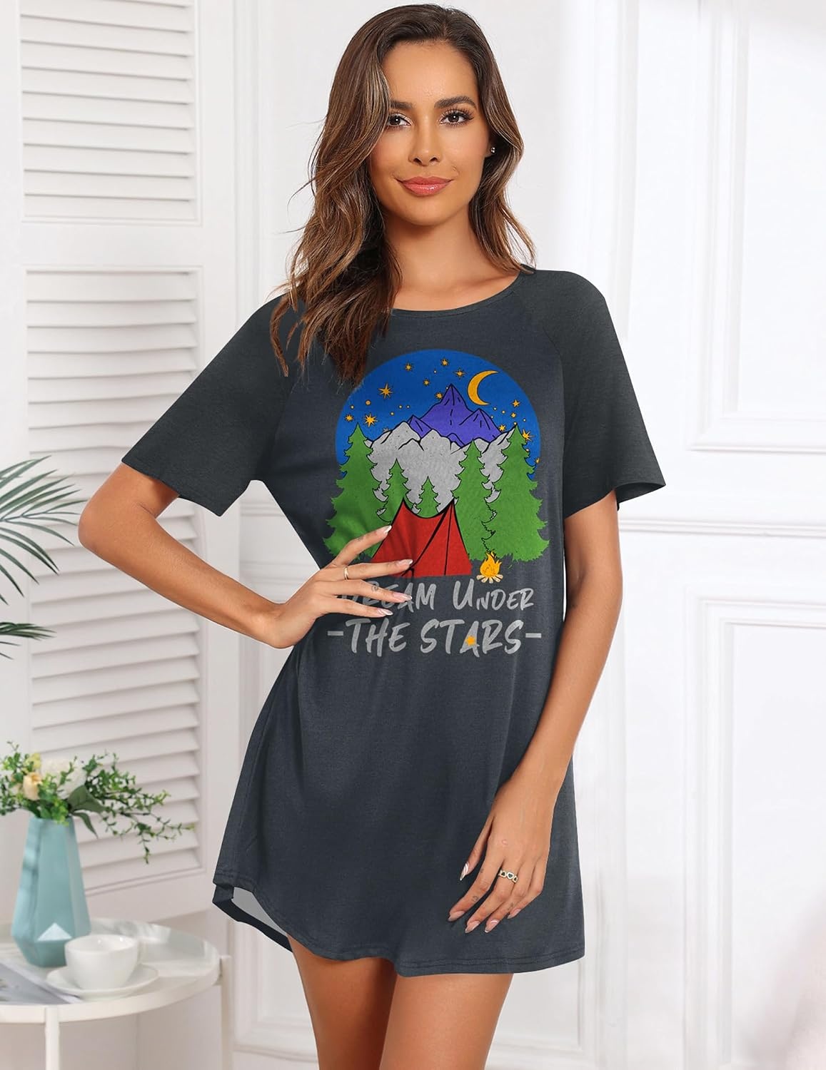 image:imageEkouaer Nightgowns for Women Short Sleeve Sleep Shirts Pullover NightshirtThe Stars Nightshirt