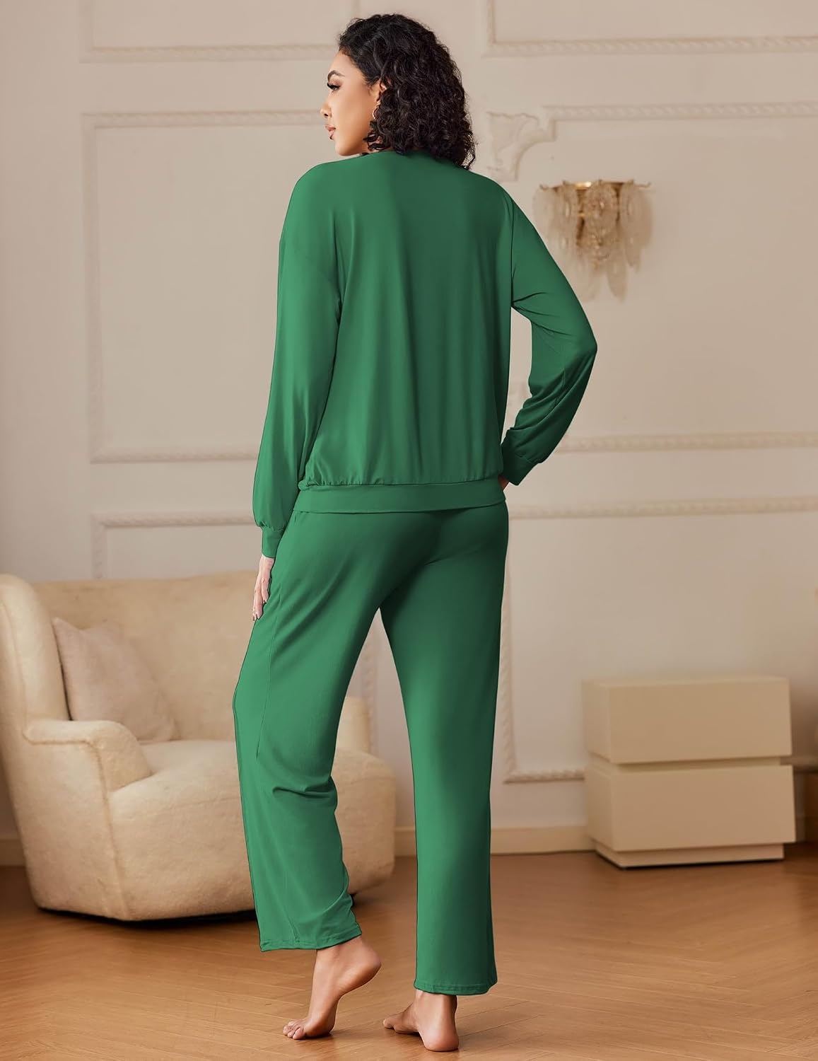 image:imageEkouaer Pajama Sets Women 2 Piece Long Sleeve Sleepwear Cozy Pjs LoungewearDark Green