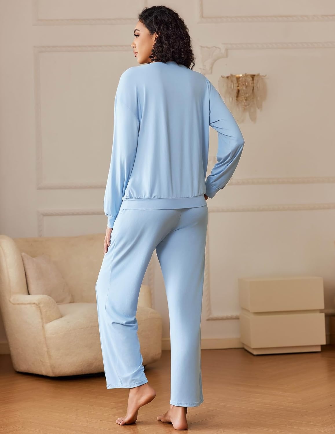 image:imageEkouaer Pajama Sets Women 2 Piece Long Sleeve Sleepwear Cozy Pjs LoungewearLight Blue