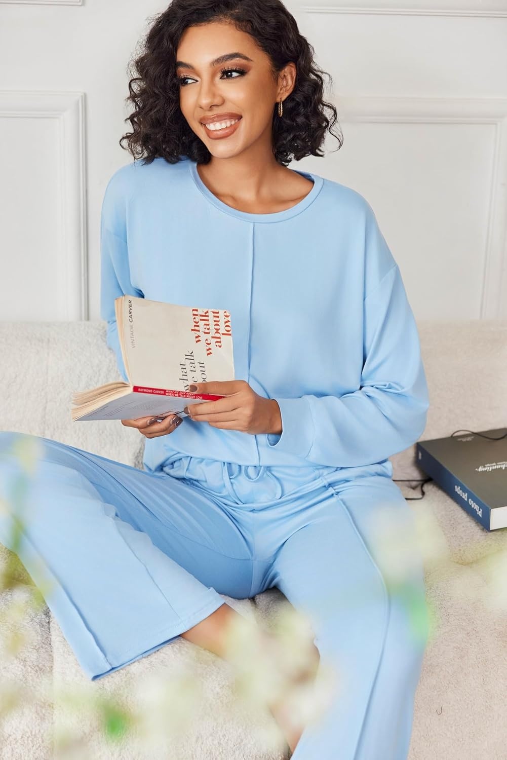 image:imageEkouaer Pajama Sets Women 2 Piece Long Sleeve Sleepwear Cozy Pjs LoungewearLight Blue