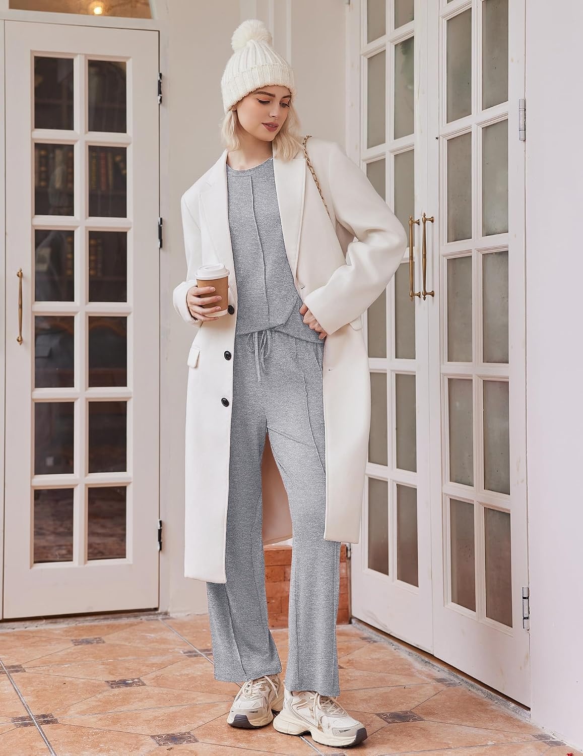 image:imageEkouaer Pajama Sets Women 2 Piece Long Sleeve Sleepwear Cozy Pjs LoungewearLight Grey
