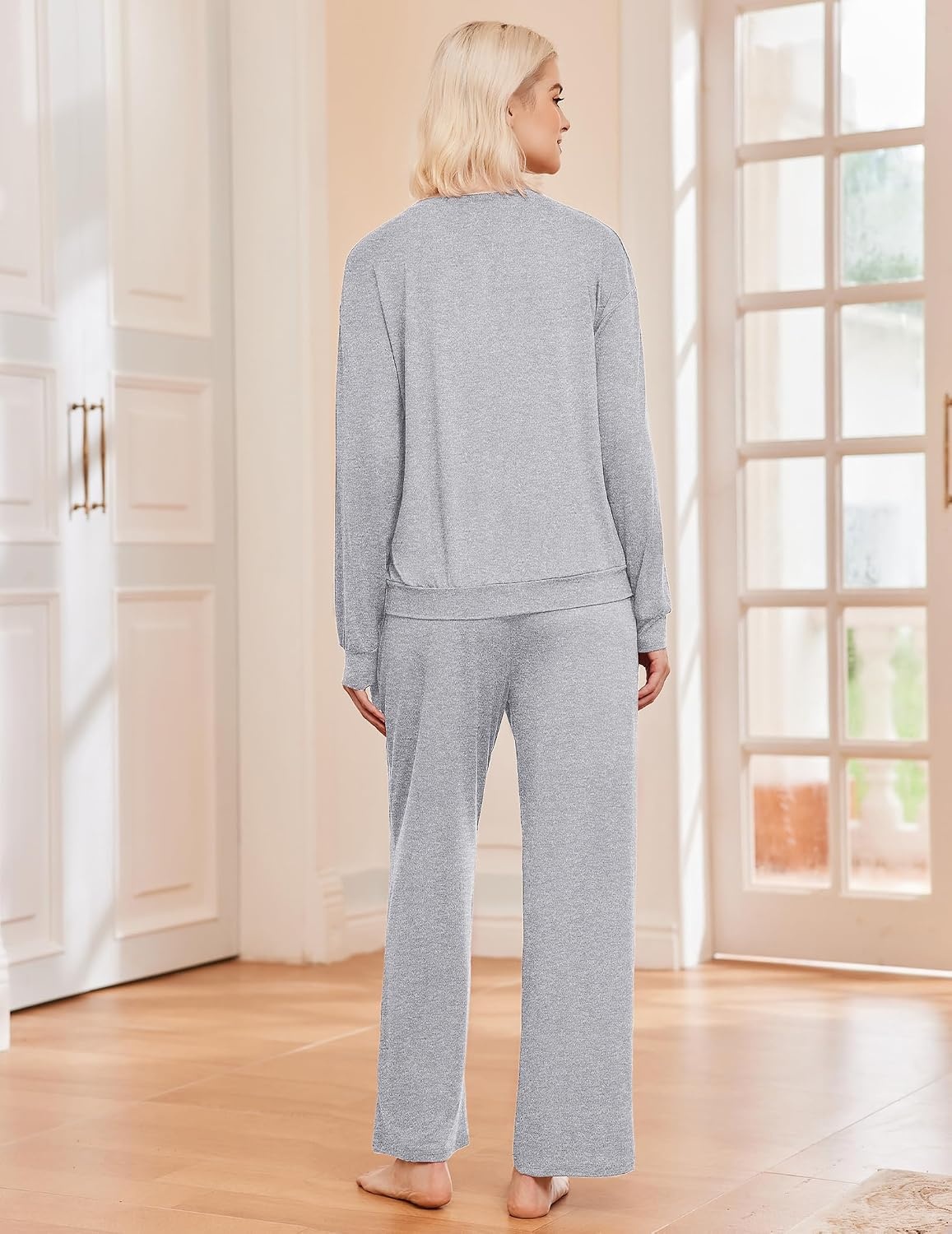 image:imageEkouaer Pajama Sets Women 2 Piece Long Sleeve Sleepwear Cozy Pjs LoungewearLight Grey