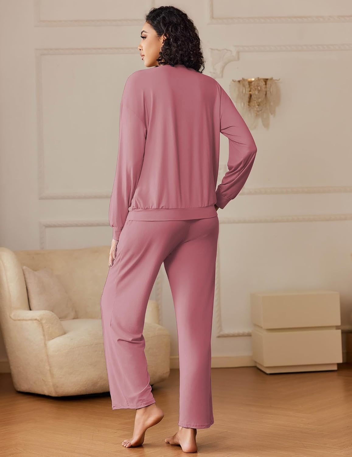 image:imageEkouaer Pajama Sets Women 2 Piece Long Sleeve Sleepwear Cozy Pjs LoungewearPurple Red