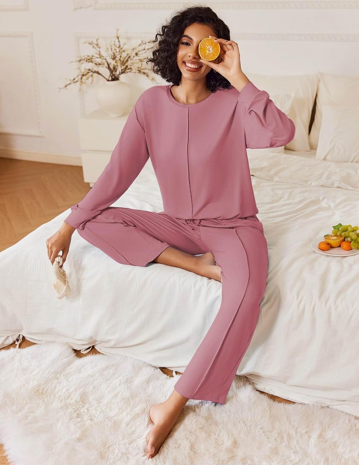 image:imageEkouaer Pajama Sets Women 2 Piece Long Sleeve Sleepwear Cozy Pjs LoungewearPurple Red