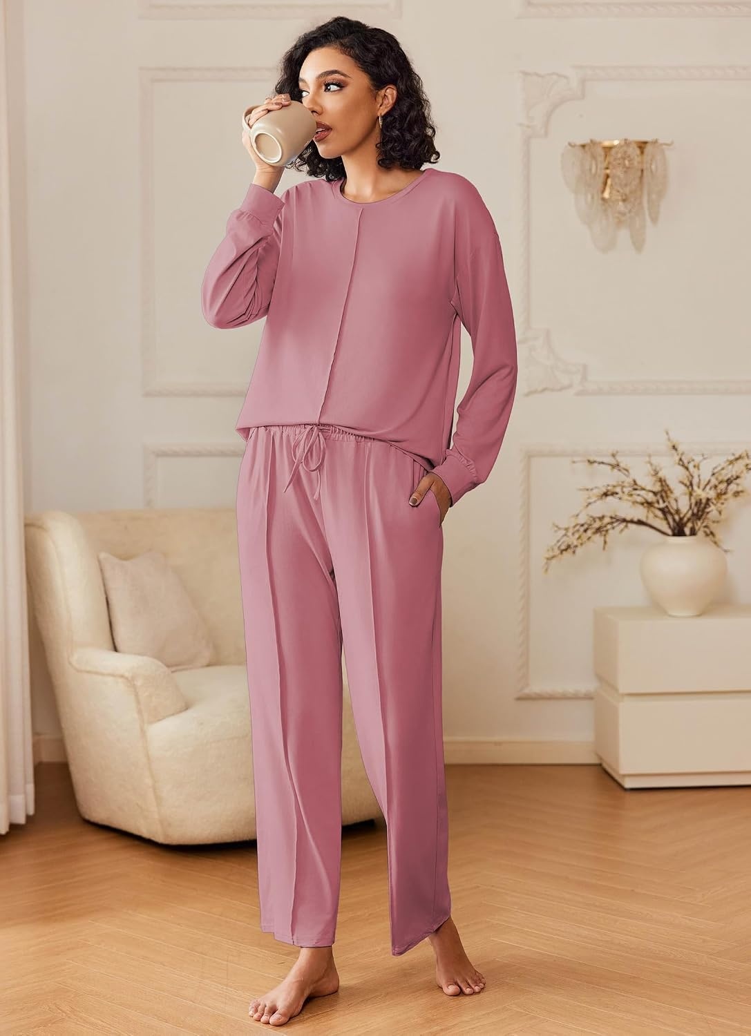 image:imageEkouaer Pajama Sets Women 2 Piece Long Sleeve Sleepwear Cozy Pjs LoungewearPurple Red