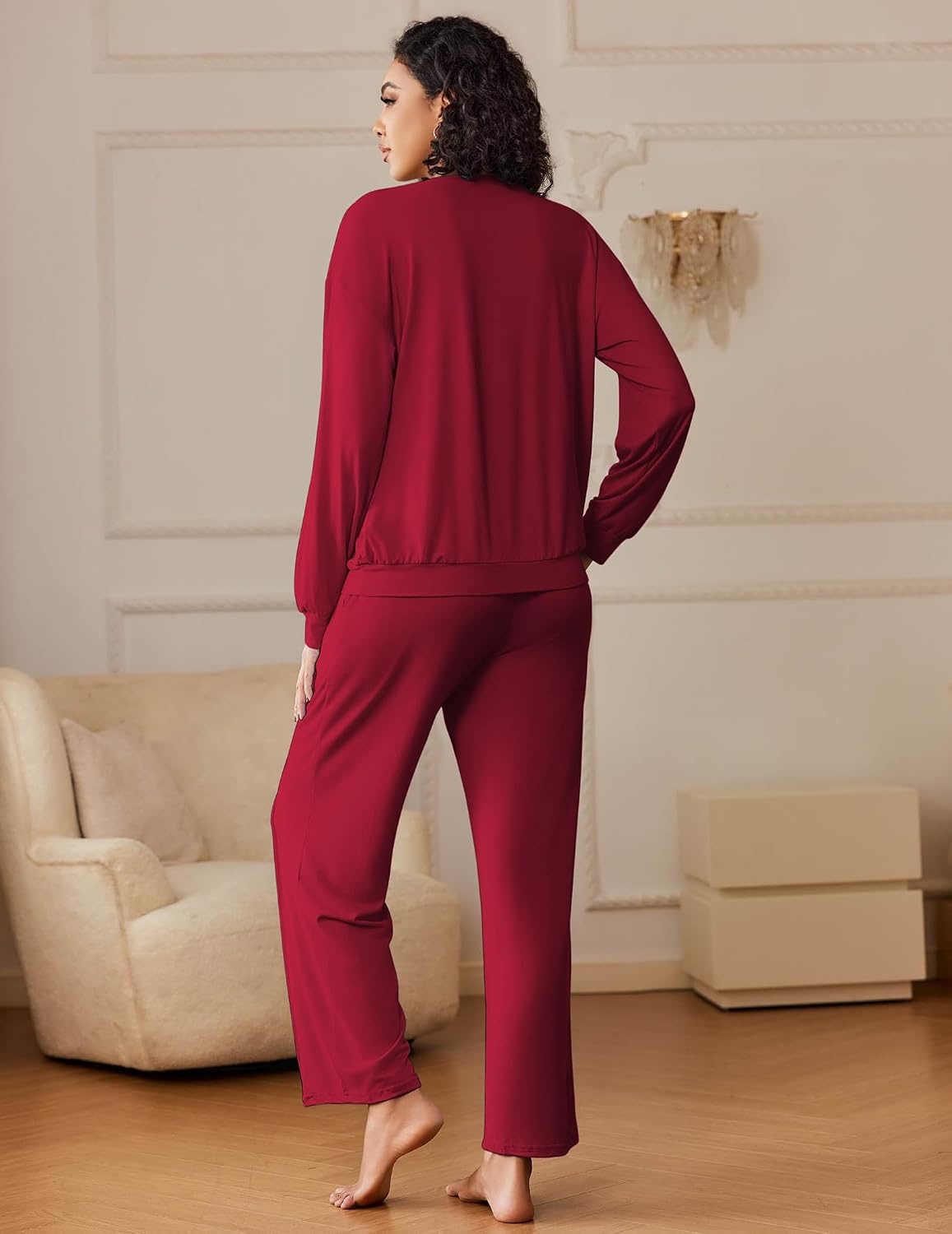 image:imageEkouaer Pajama Sets Women 2 Piece Long Sleeve Sleepwear Cozy Pjs LoungewearWine