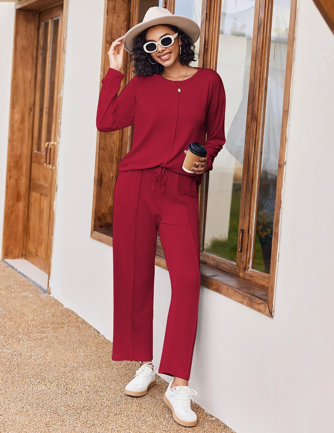 image:imageEkouaer Pajama Sets Women 2 Piece Long Sleeve Sleepwear Cozy Pjs LoungewearWine