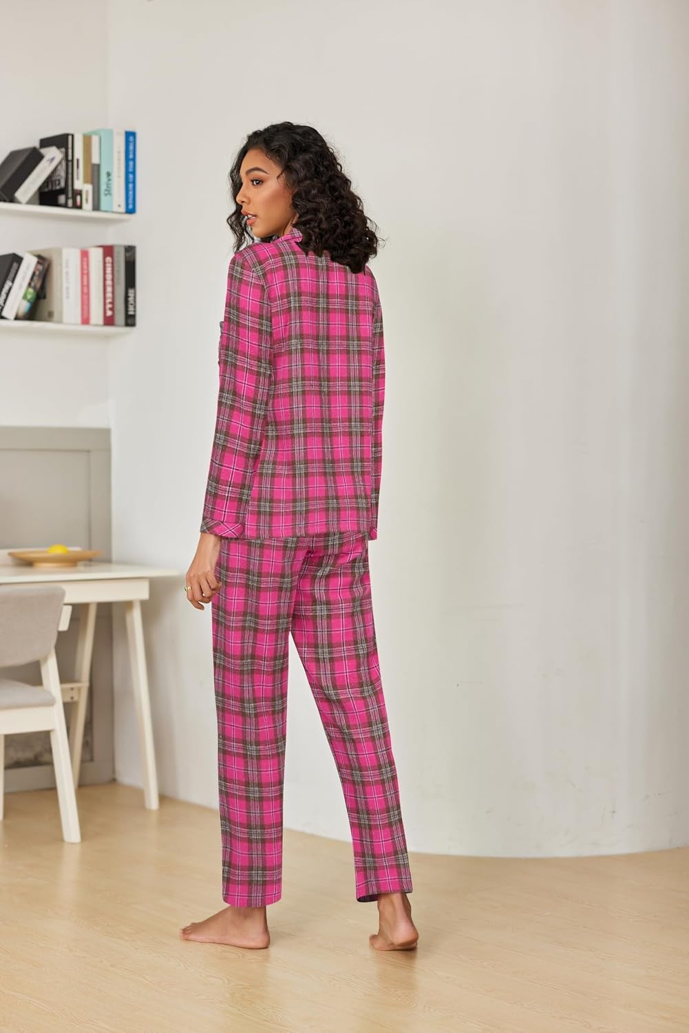 image:imageEkouaer Pajamas for Women 2 Piece Lounge Set Long Sleeve Plaid Sleepwear Casual 2 Piece Pjs Pink PlaidXXLarge