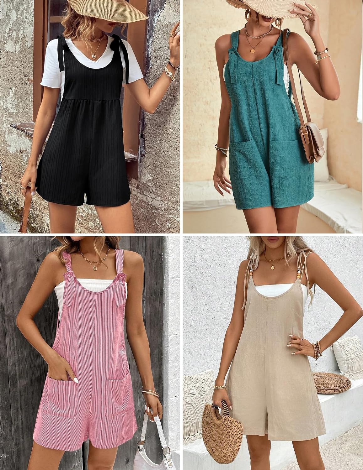 image:imageEkouaer Rompers for Women 2026 Fashion Ribbed Knit Jumpsuit Scoop Neck Loose Outfit Wide Leg Summer One Piece ShortallsBlack