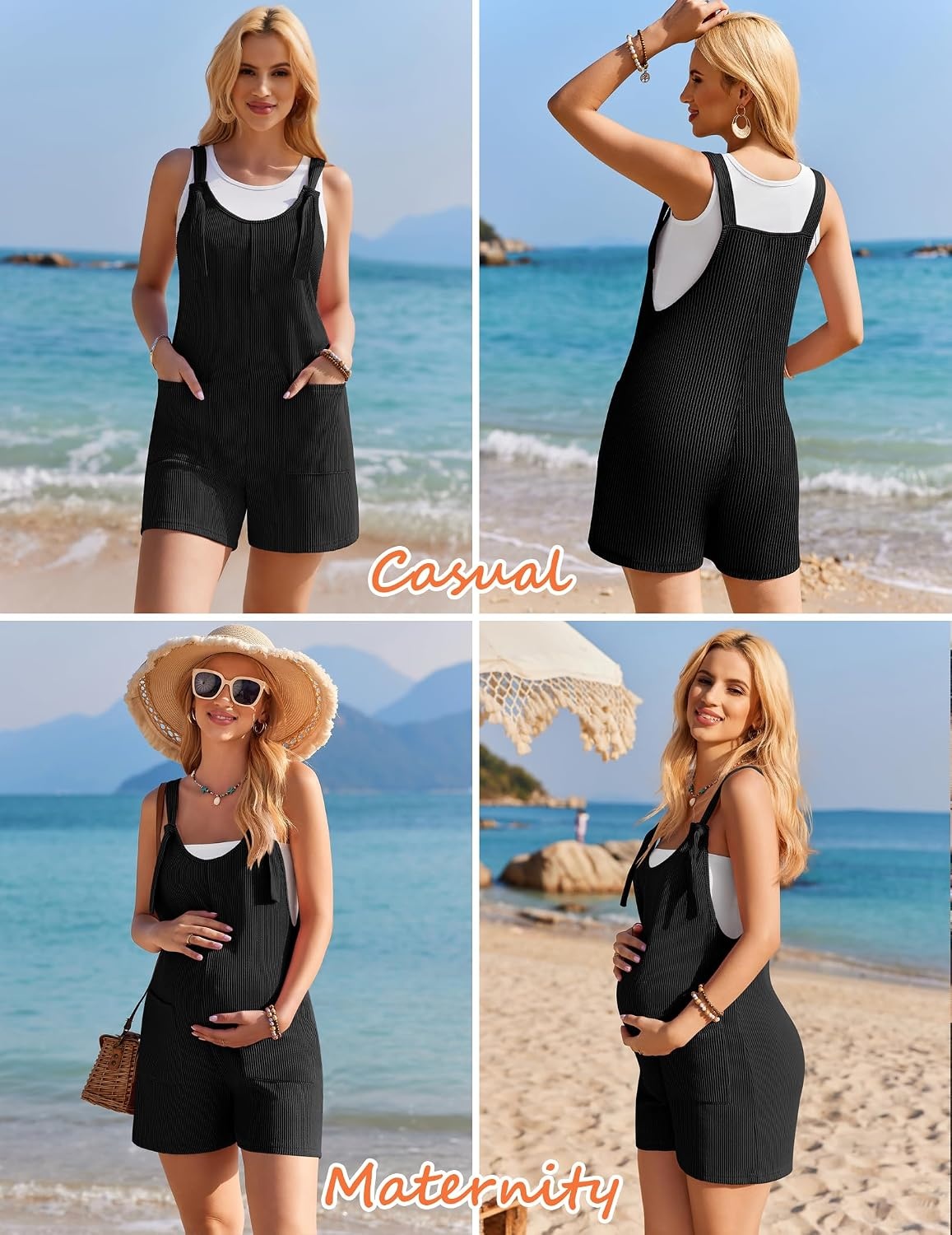 image:imageEkouaer Rompers for Women 2026 Fashion Ribbed Knit Jumpsuit Scoop Neck Loose Outfit Wide Leg Summer One Piece ShortallsBlack