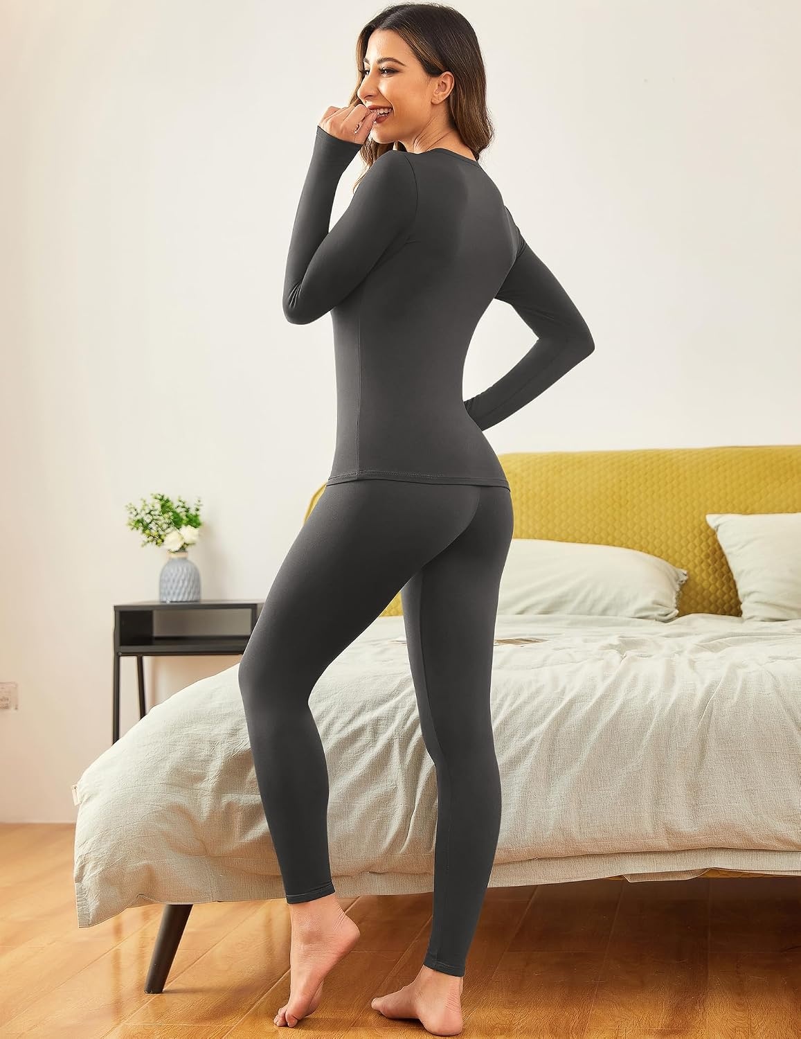 image:imageEkouaer Thermal Underwear for Women Long Johns Sets Lightweight Base LayerBlackGreyPlaid