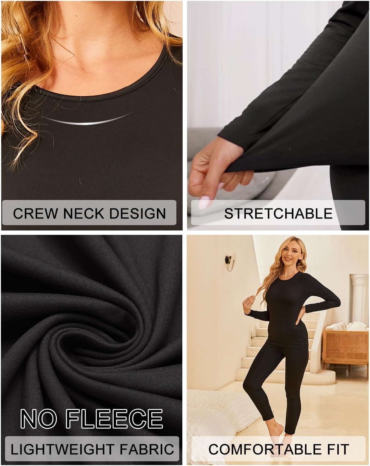 image:imageEkouaer Thermal Underwear for Women Long Johns Sets Lightweight Base LayerBlackNavyPurple