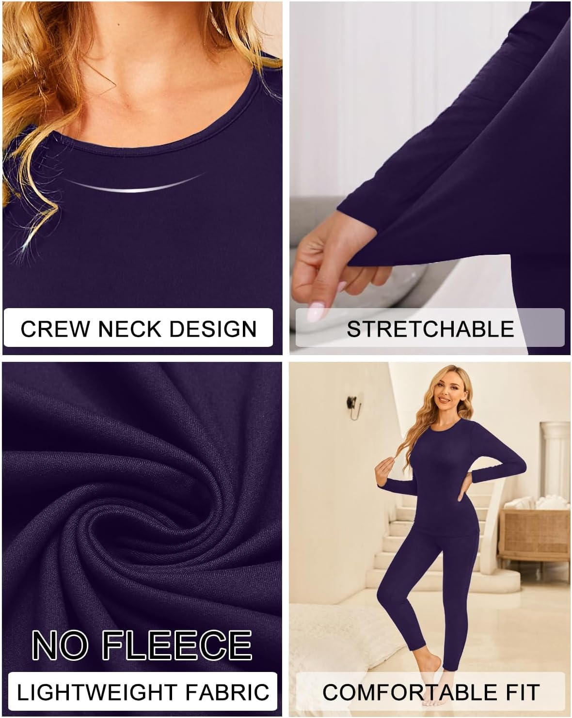 image:imageEkouaer Thermal Underwear for Women Long Johns Sets Lightweight Base LayerDeep Purple