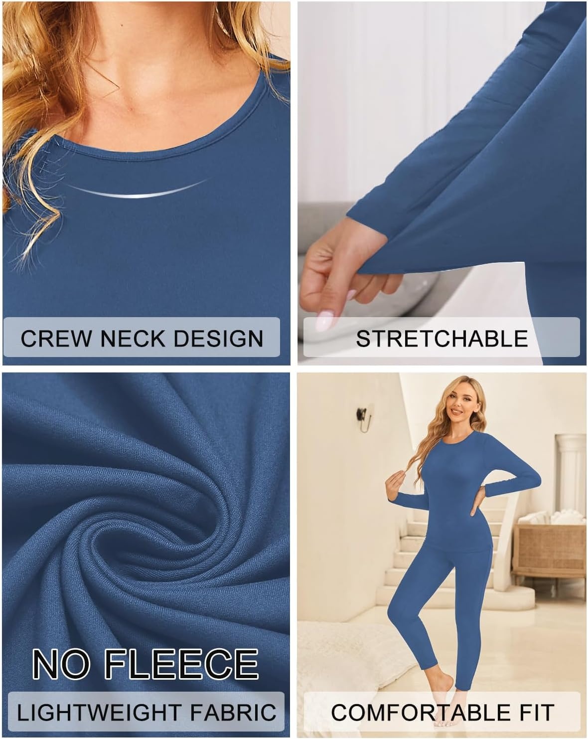 image:imageEkouaer Thermal Underwear for Women Long Johns Sets Lightweight Base LayerHaze Blue