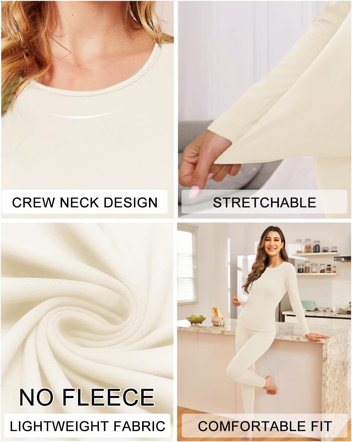 image:imageEkouaer Thermal Underwear for Women Long Johns Sets Lightweight Base LayerOffwhite