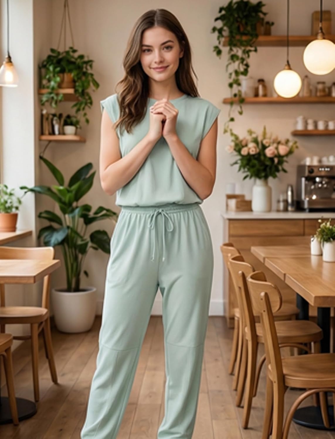 image:imageEkouaer Womens Jumpsuit Casual One Piece Summer Vacation Outfit with PocketLight Green