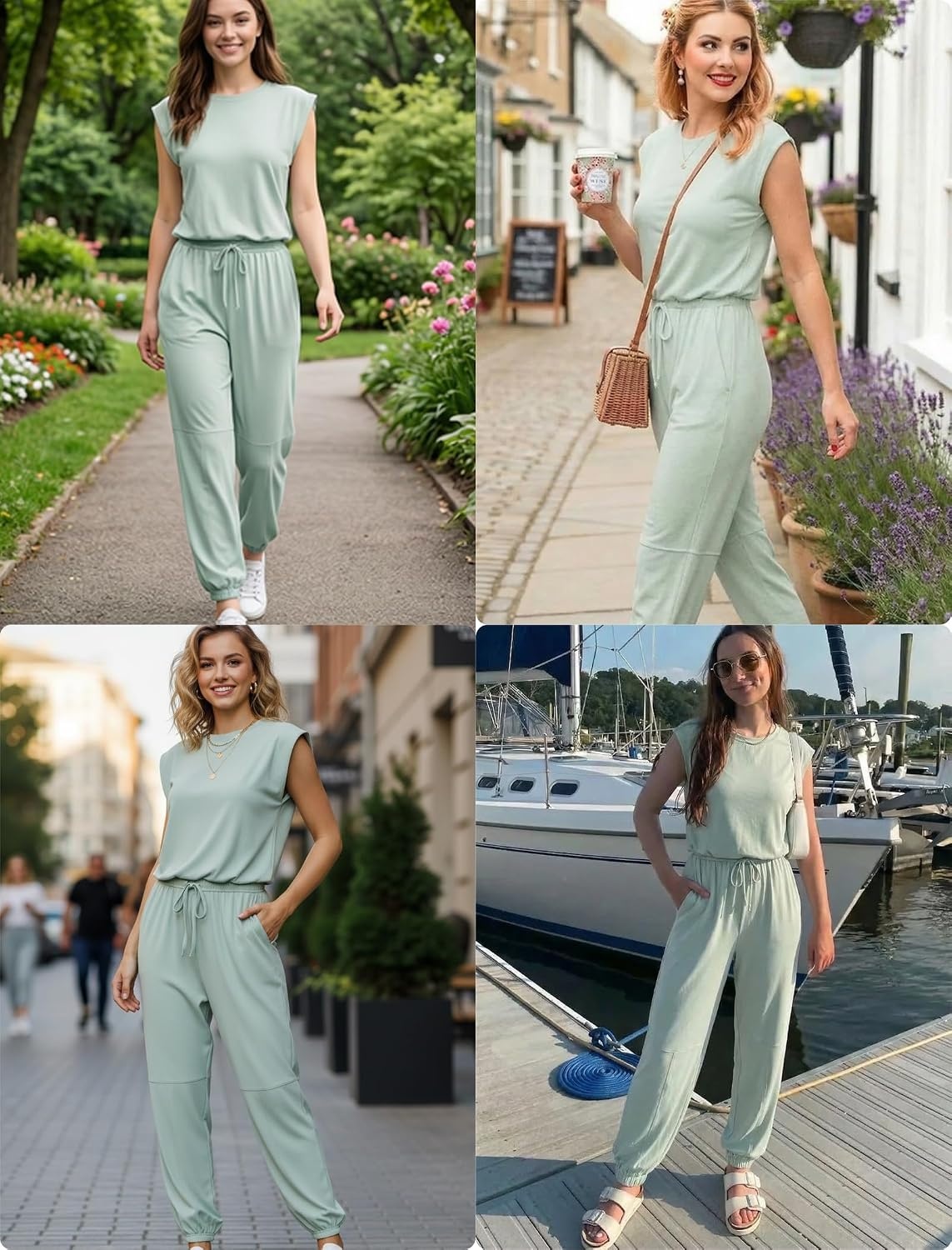 image:imageEkouaer Womens Jumpsuit Casual One Piece Summer Vacation Outfit with PocketLight Green