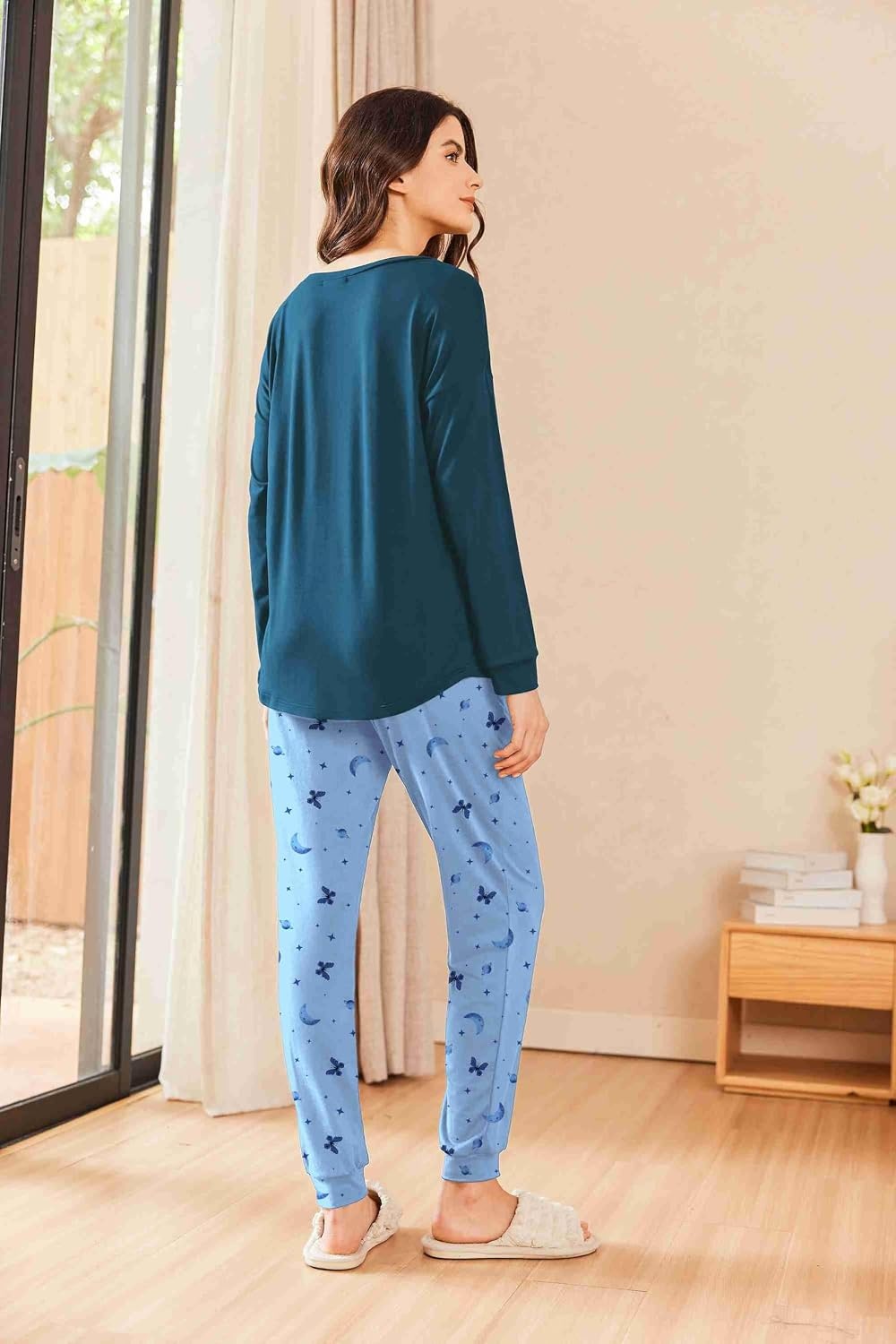 image:imageEkouaer Womens Pajama Sets Long Sleeve Pjs Lounge Sets Joggers with PocketsButterfly Blue
