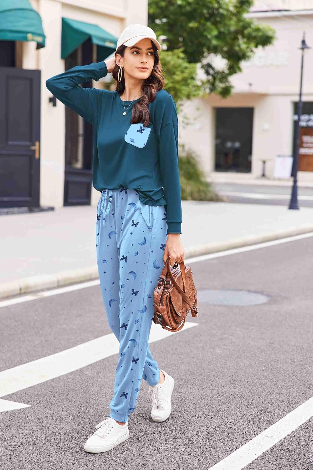 image:imageEkouaer Womens Pajama Sets Long Sleeve Pjs Lounge Sets Joggers with PocketsButterfly Blue