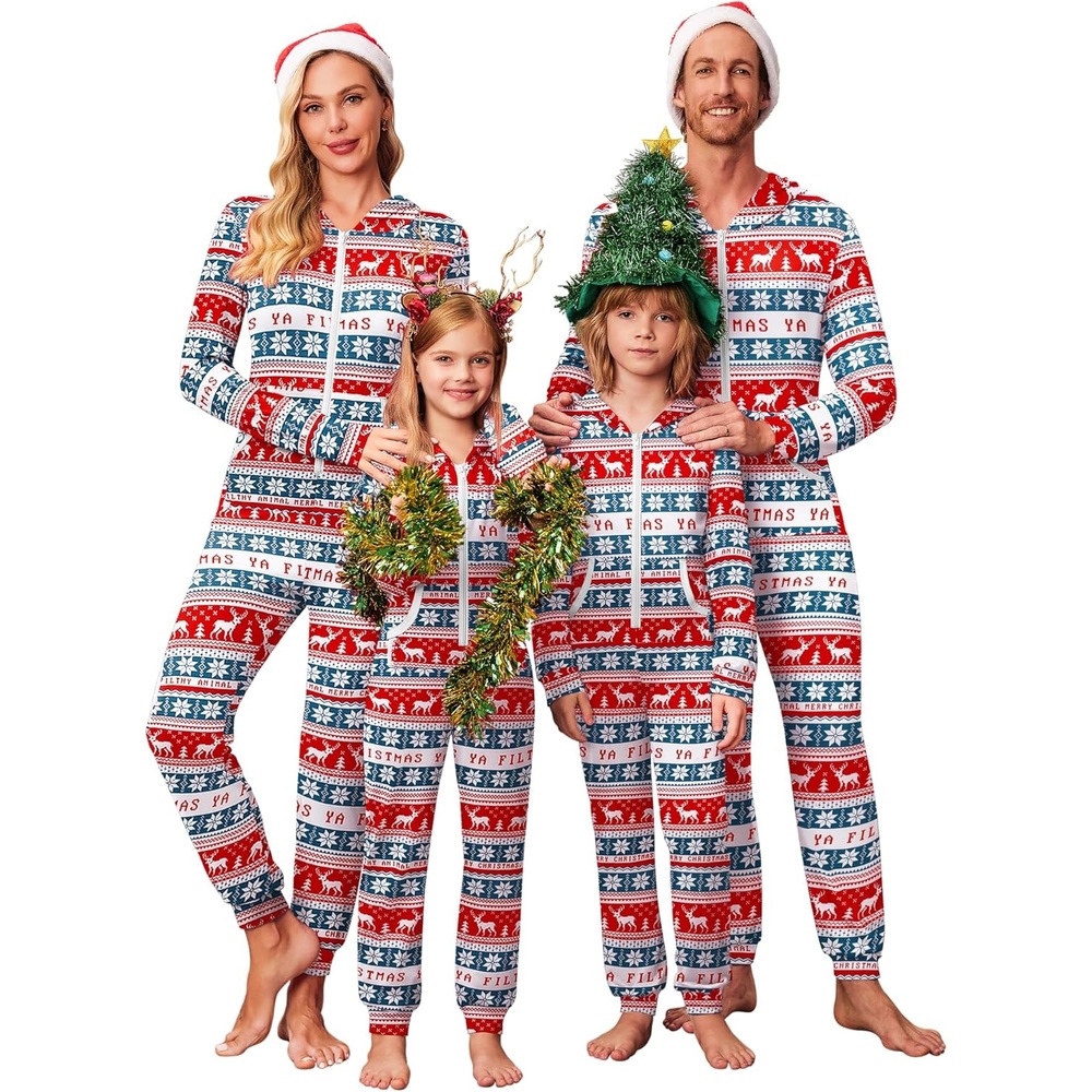 image:imageEkouaer Family Christmas Onesie Pajamas Matching Sets Hooded One Piece PjsFamily Christmas Deer Print