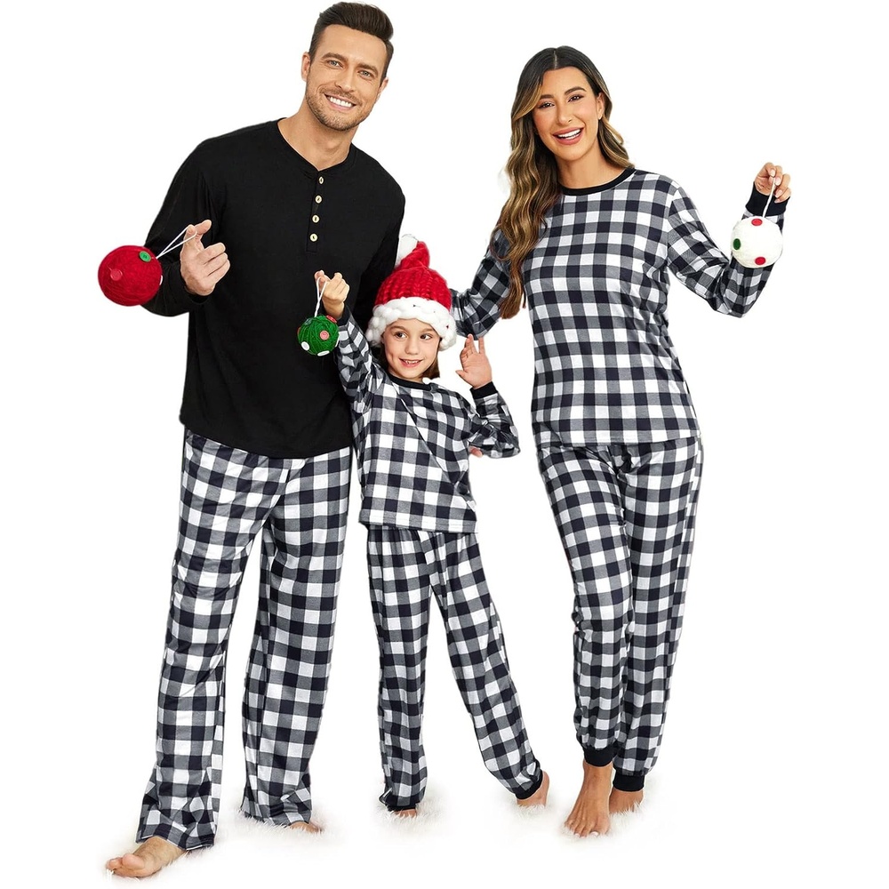 image:imageEkouaer Family Christmas Pajamas Matching Sets Pjs Holiday Lounge SetsBlack Whitebuffalo Plaid