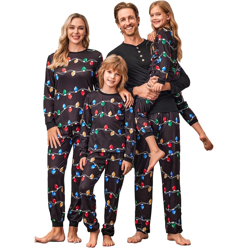 image:imageEkouaer Family Christmas Pajamas Matching Sets Pjs Holiday Lounge SetsBlackchristmas Lights
