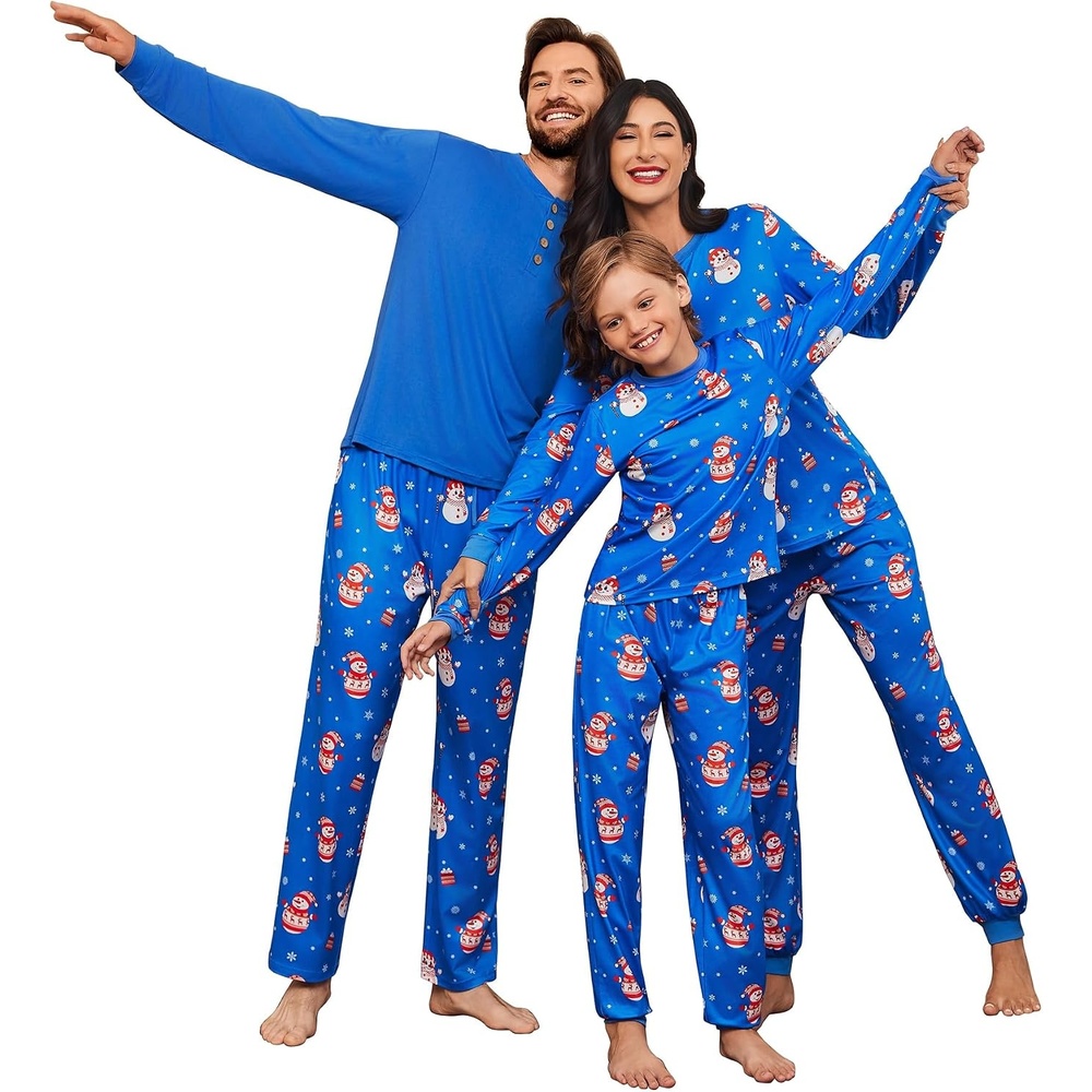 image:imageEkouaer Family Christmas Pajamas Matching Sets Pjs Holiday Lounge SetsBlue Snowman and Snowflake