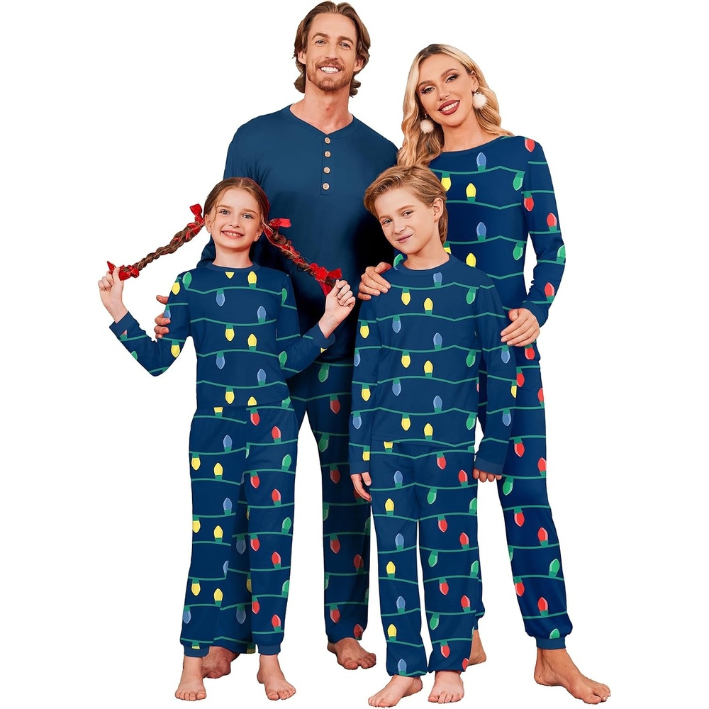 image:imageEkouaer Family Christmas Pajamas Matching Sets Pjs Holiday Lounge SetsNavy Blue Lights
