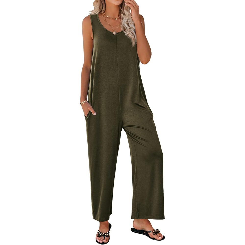 image:imageEkouaer Jumpsuits for Women Casual Summer Sleeveless Rompers Travel OutfitsArmy Green