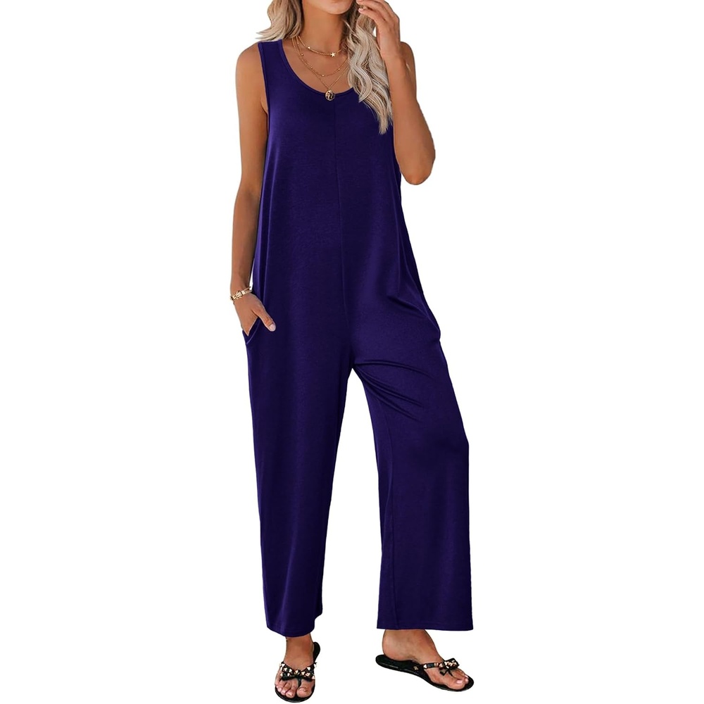 image:imageEkouaer Jumpsuits for Women Casual Summer Sleeveless Rompers Travel OutfitsNavy Blue