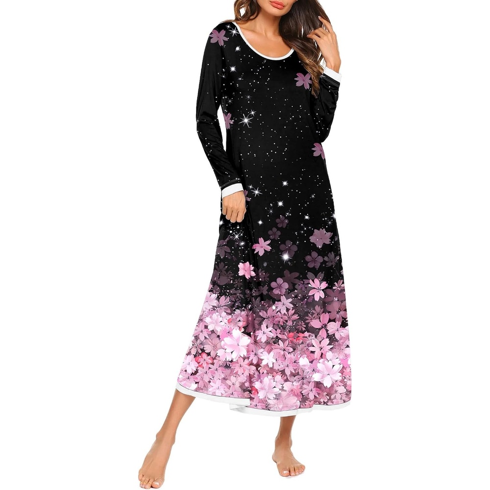 image:imageEkouaer Long Nightgowns for Women Long Sleeve Night Gown NightshirtBlack Sakura