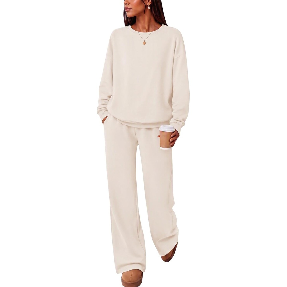 image:imageEkouaer Lounge Sets for Women Casual Long Sleeve and Long Pants Pajamas SetBeige
