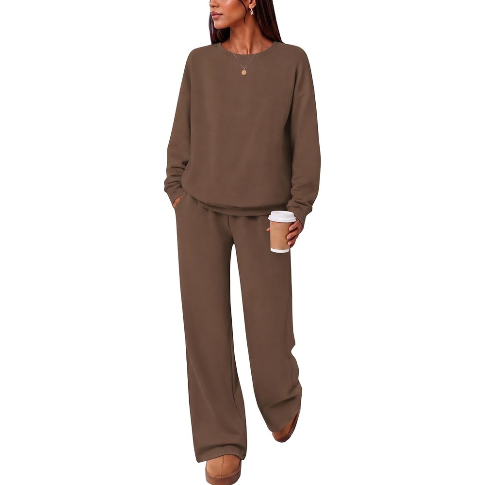 image:imageEkouaer Lounge Sets for Women Casual Long Sleeve and Long Pants Pajamas SetBrown