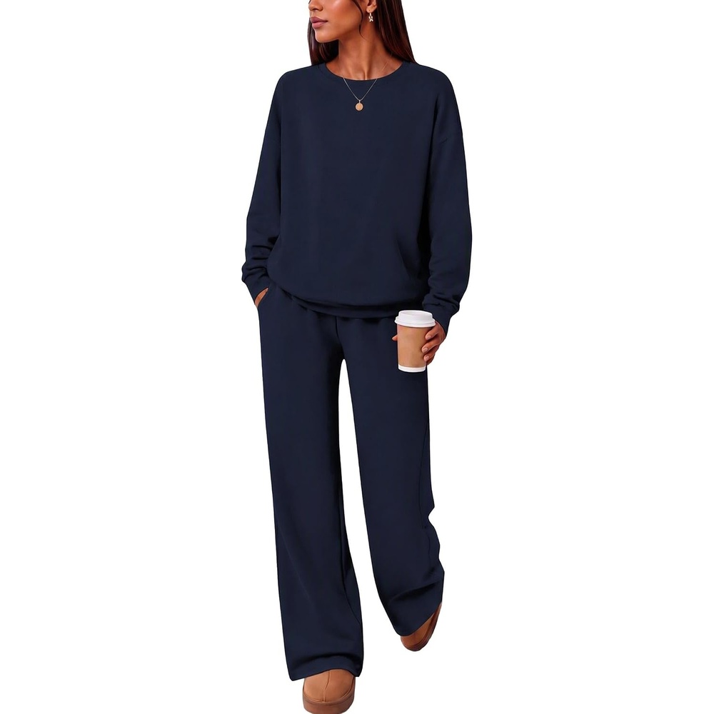 image:imageEkouaer Lounge Sets for Women Casual Long Sleeve and Long Pants Pajamas SetDark Blue