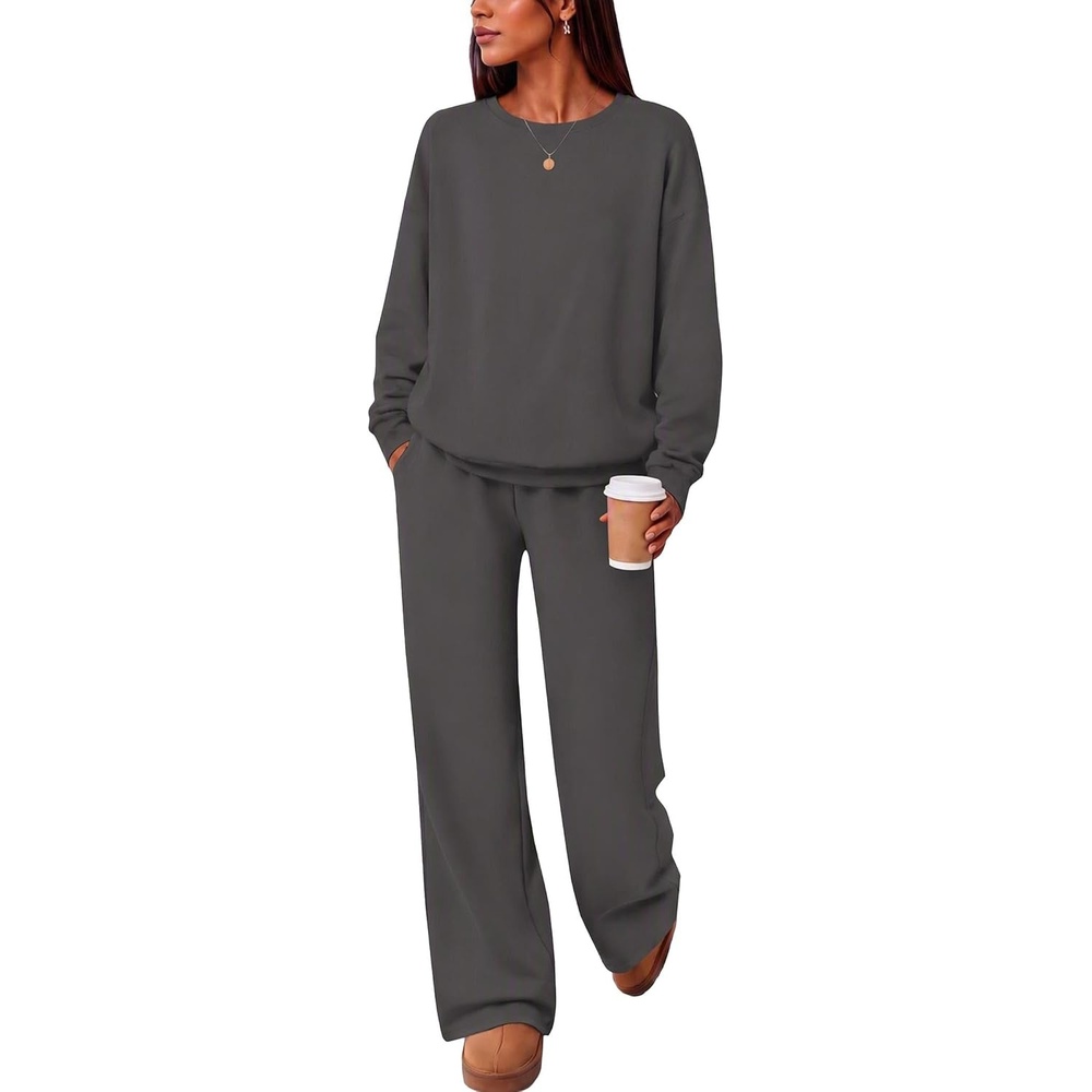 image:imageEkouaer Lounge Sets for Women Casual Long Sleeve and Long Pants Pajamas SetDark Grey