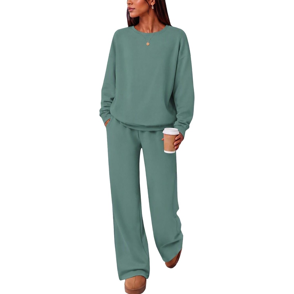 image:imageEkouaer Lounge Sets for Women Casual Long Sleeve and Long Pants Pajamas SetGrey Green
