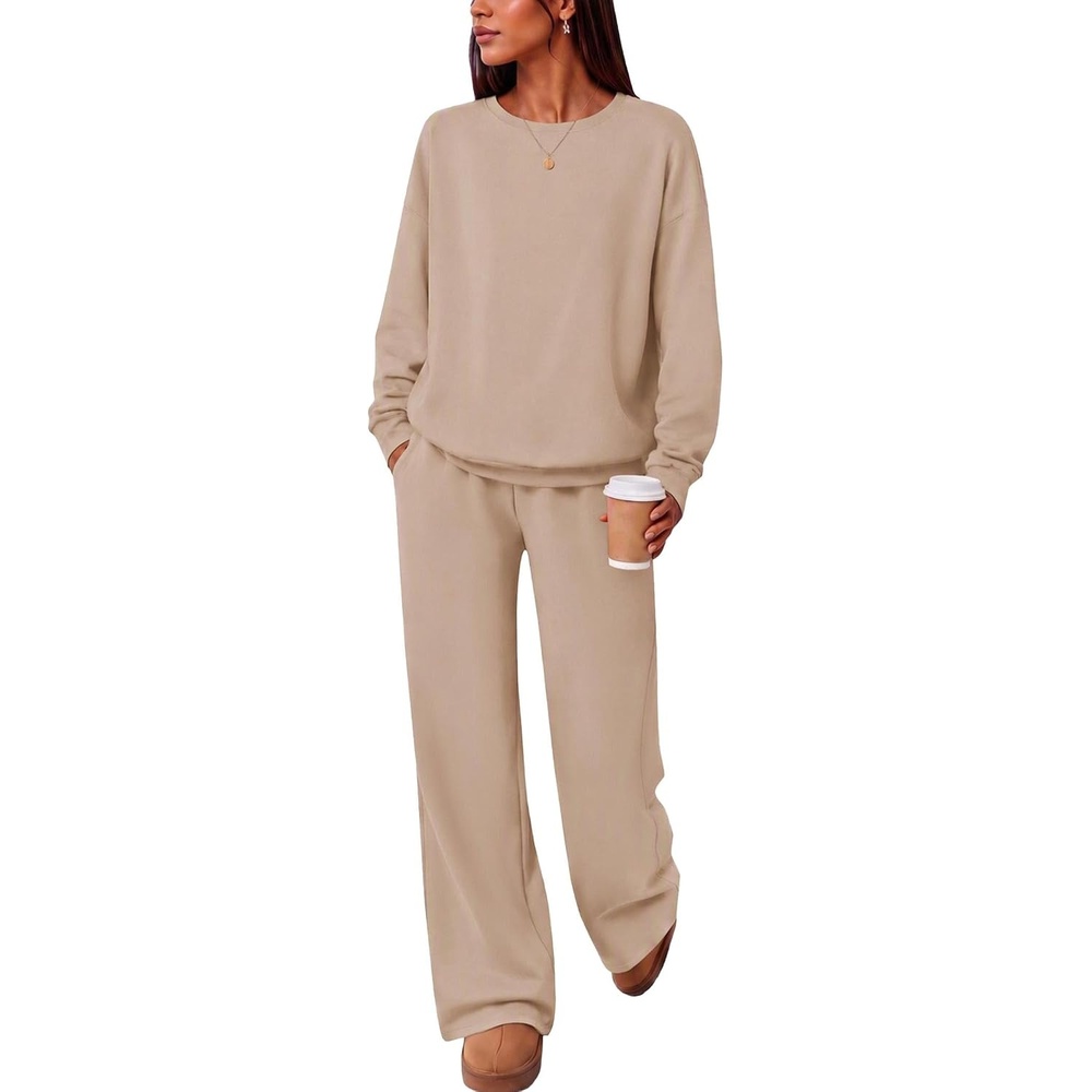 image:imageEkouaer Lounge Sets for Women Casual Long Sleeve and Long Pants Pajamas SetKhaki